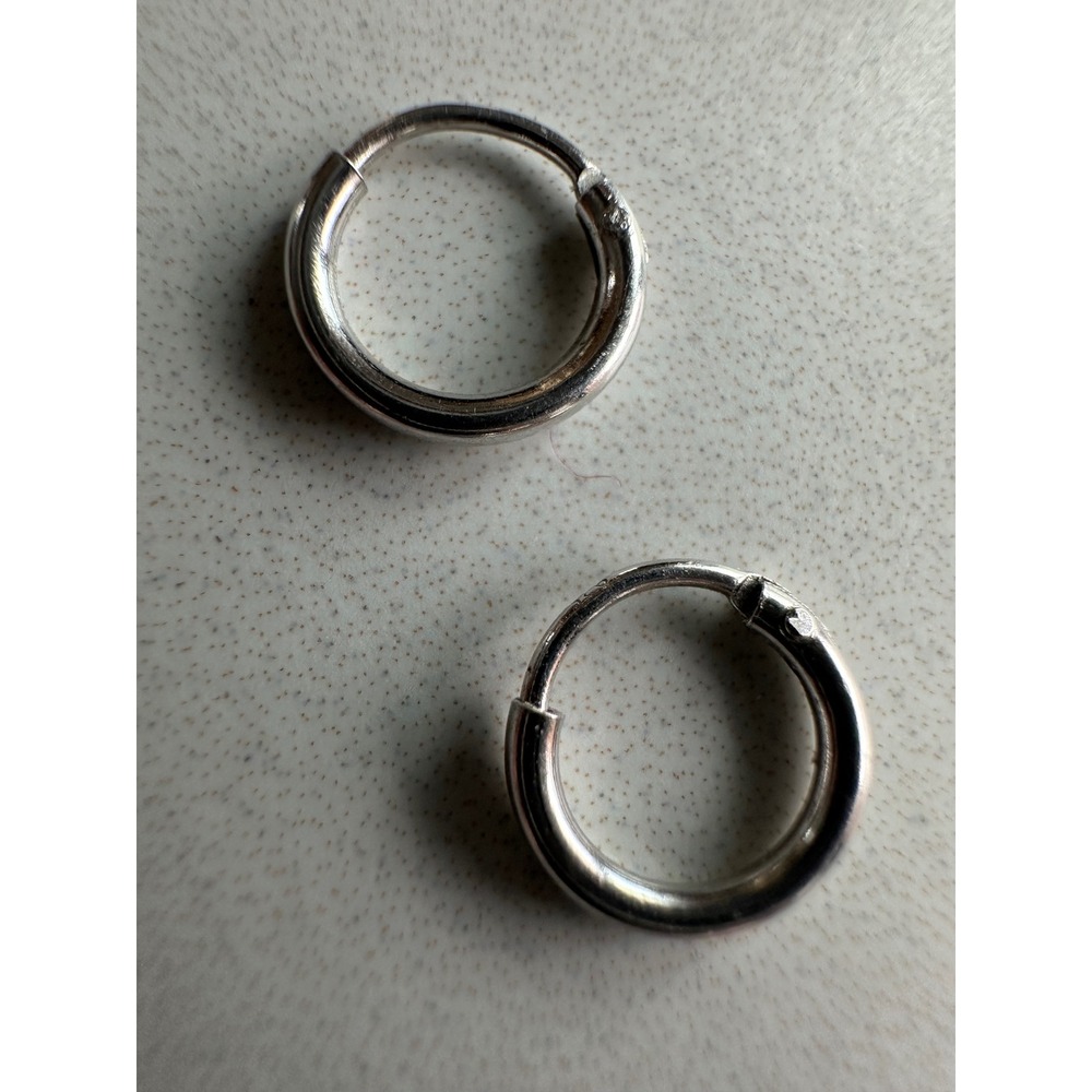 925 Sterling Silver Small Sleeper Hoop Earrings 10mm Hinged Clicker Unisex